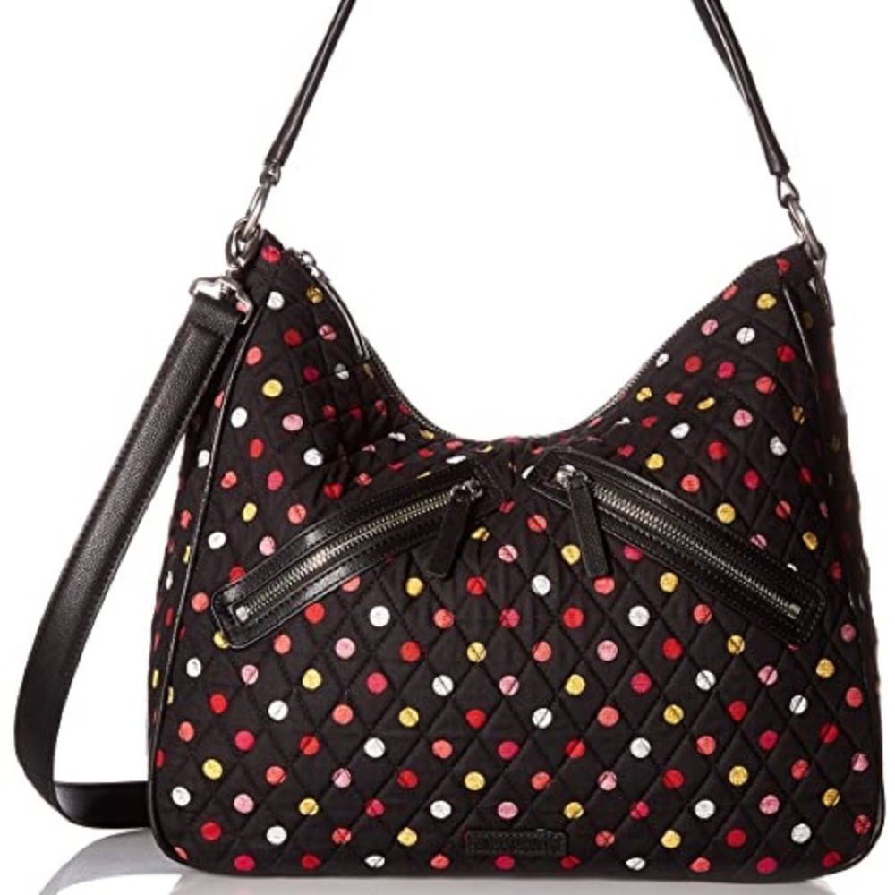 Vera Bradley Vivian Hobo Bag in Black and Red Havana‎ Dots cotton print